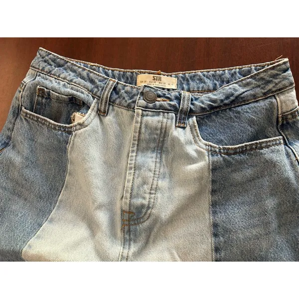 Stradivarius STR Two Toned Denim Jeans Raw Hem Women Sz 6 90s Inspired Straight - Image 9