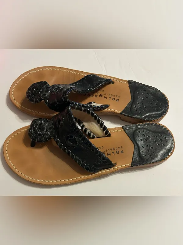 Palm Beach Sandals Black Leather Woven Thong Sandals - Image 4