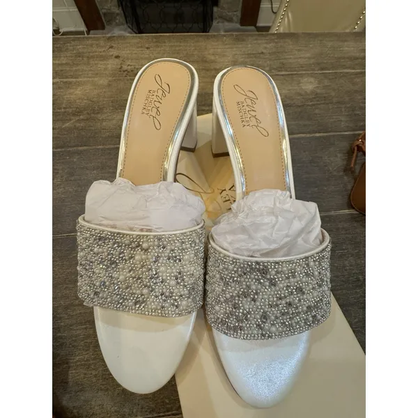 Jewel Badgley Mischka Women Della Evening Slide Sandals Size 7.5 White - Image 3