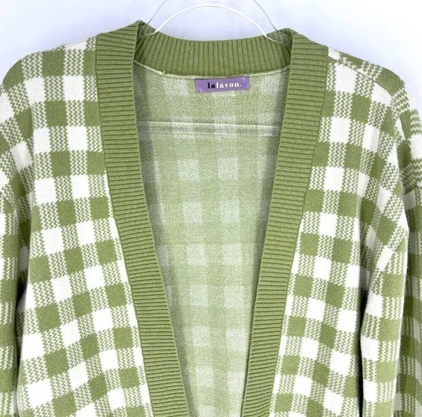 Lalavon Coordinated Set Checkered Crop Knit Sweater Set Green White Size Small - Image 4