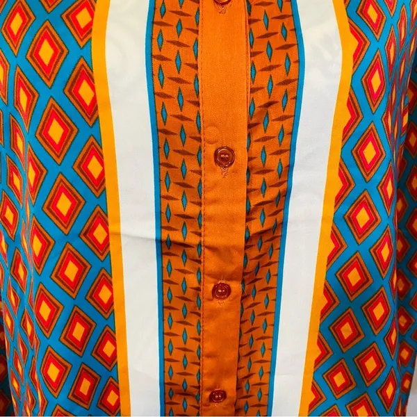 Rose + Olive Women Orange and Blue Button Down Blouse Top Sz-Medium - Image 5
