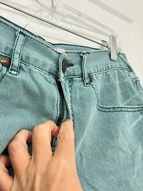 Free People Size 26 Green / Blue Denim Cutoff Shorts - Image 2