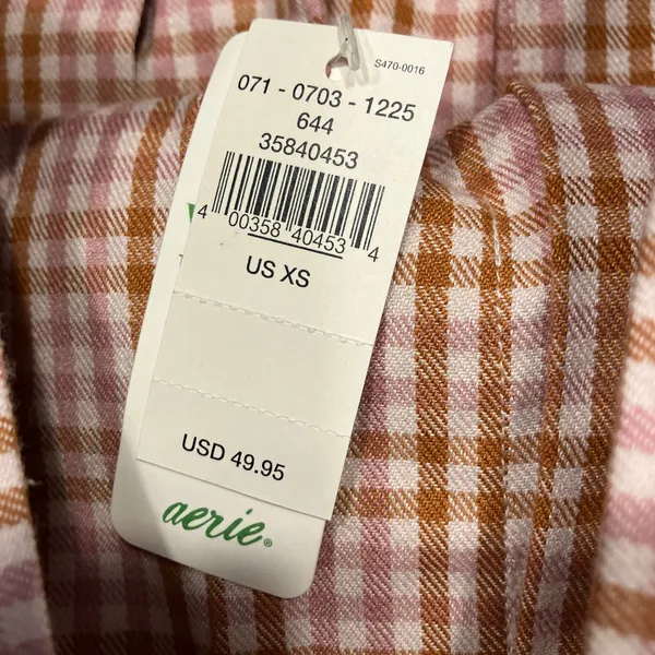 New Aerie Pleated Mini Skirt Pink‎ Brown Gingham Plaid Size XS $49.95 Preppy - Image 3