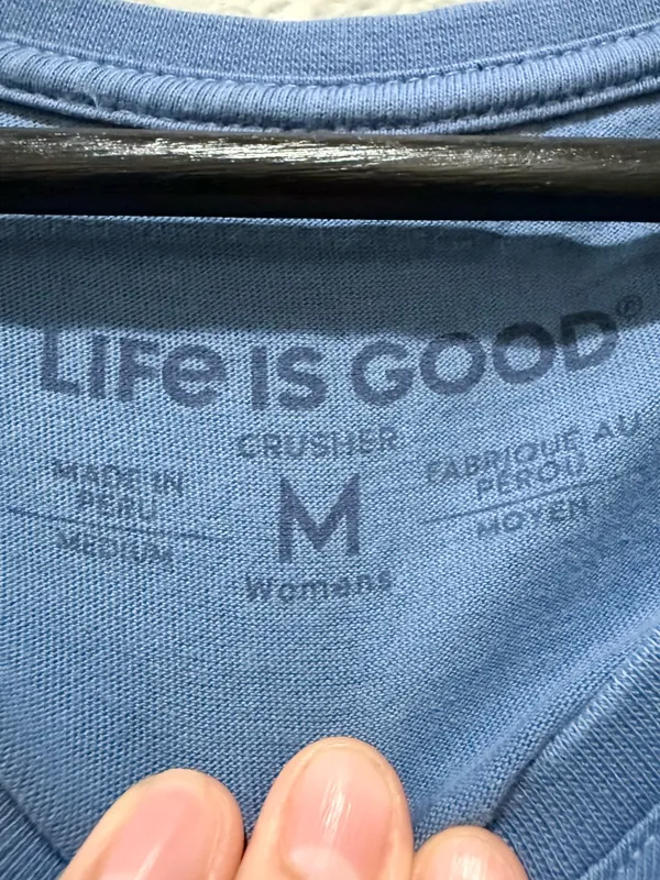 Life Is Good Blue Crusher V Neck Short Sleeve Cat Graphic Tee Size M - Image 3