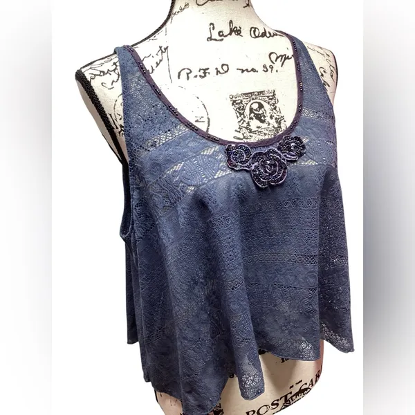 Free People cropped Retro Boho lace tank Blue. Size XS - Image 4