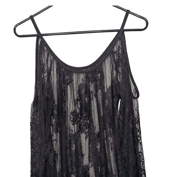 Black Floral Sheer Lace Mini Dress Coverup S Resort Witchy Whimsigoth Romantic‎ - Image 3