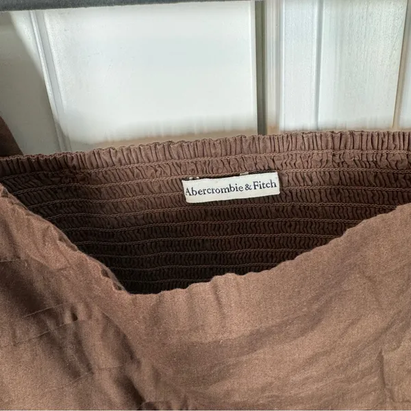 Abercrombie &‎ Fitch cotton Puff Sleeve Smocked Back Crop Top Brown Size XL - Image 3
