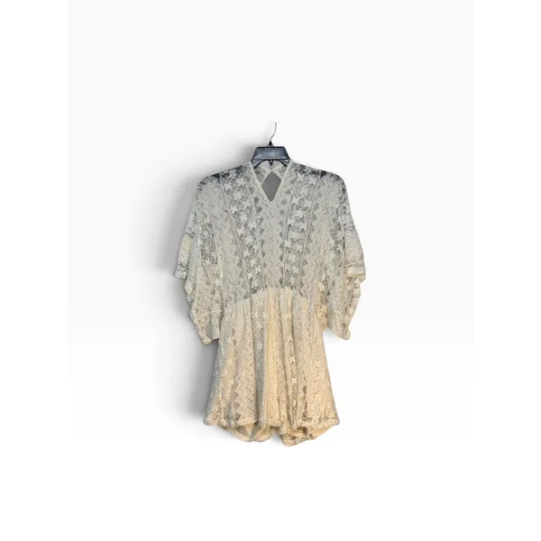 Venus Cream Lace Romper V-Neck Keyhole Back Tassel Tie Boho Size 1X - Image 8