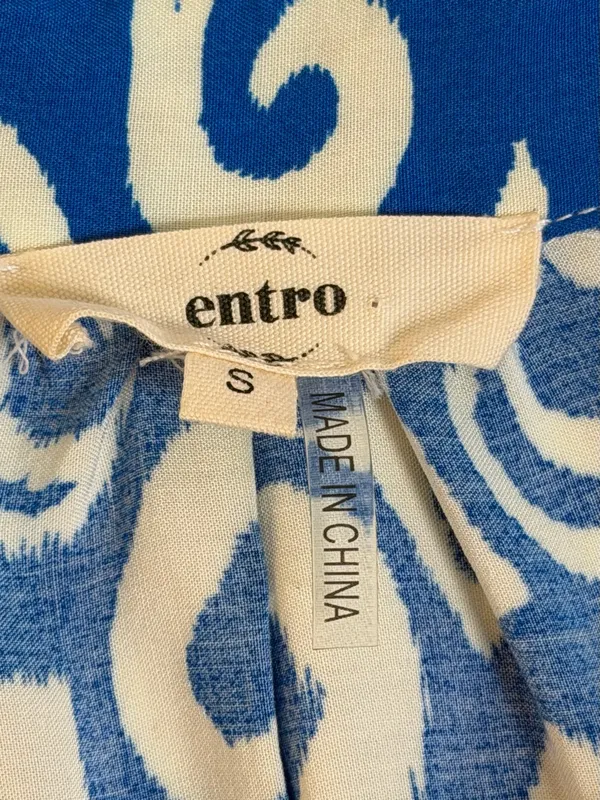 Entro Shirt Dress Women Size S Blue White Ikat Print Midi Side Pockets - Image 4
