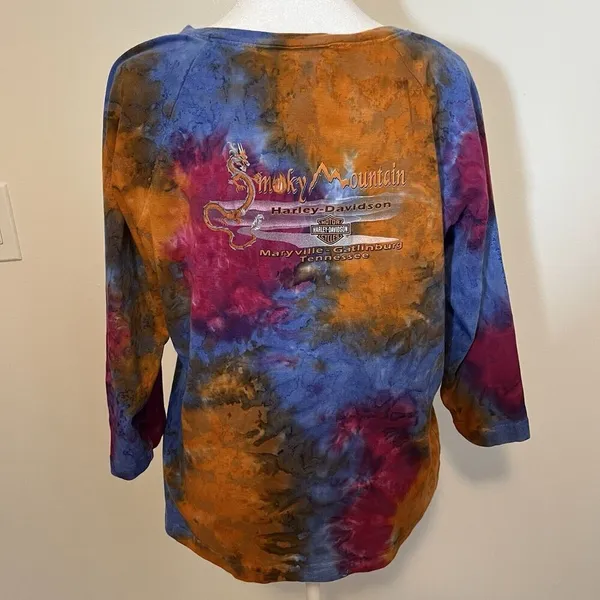 Harley Davidson Top Tie Dye Logo Biker Motorcycle Smoky Mtns Womens L - Image 4