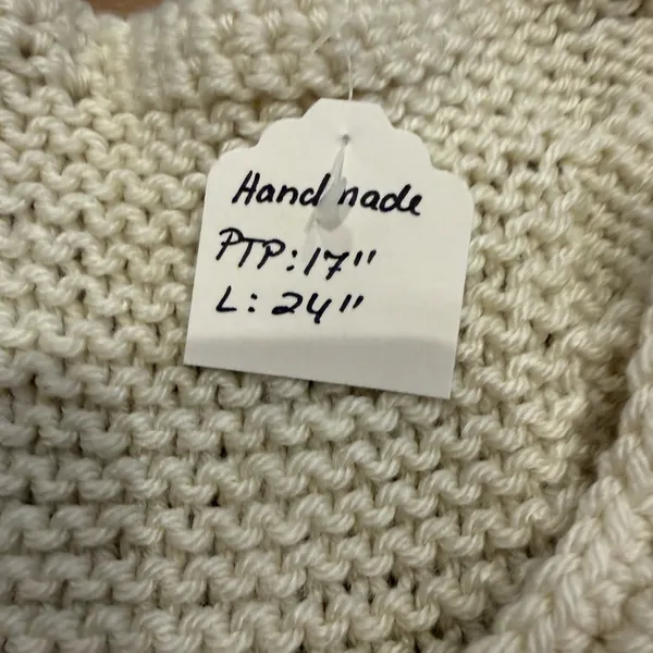 Cream Cable Knit Short-Sleeve Sweater homemade knit womens size xs ptp 17” L 24” - Image 5