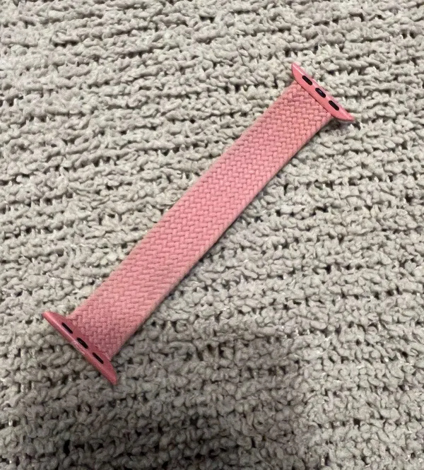 Comfortable pink braided elastic watch band with secure connectors - Image 2