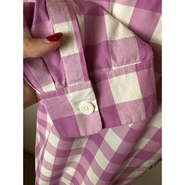 Tyler Boe Shirt Women Medium Purple White Gingham Long‎ Sleeve Button Down Tunic - Image 8