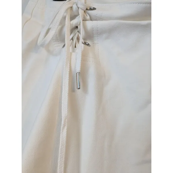 Y2K ANN TAYLOR Off White Corset Lace Up Front Mini Skirt Cotton Blend Sz 2 NWOT - Image 2