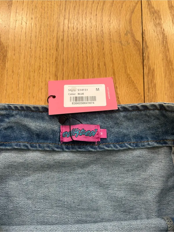 Edikted Slitted Denim Mini Skirt Blue Size M NWT Festival Grunge Streetwear - Image 4