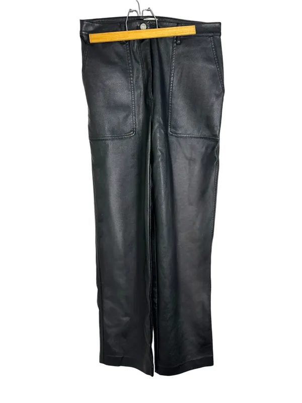Aritzia Wilfred Lucy Wide straight leg Faux Leather Utility Pants Black Size 8 M - Image 5
