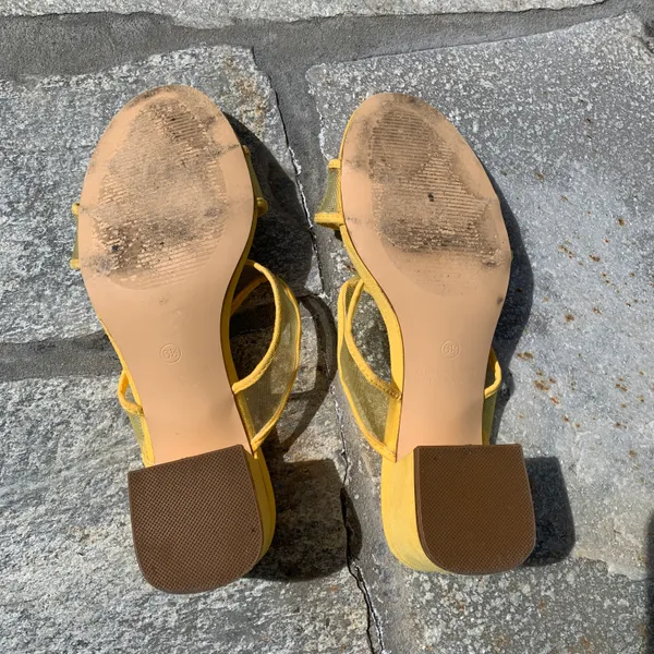 Lulus Saar Yellow Suede Block Heel Slides - Image 14