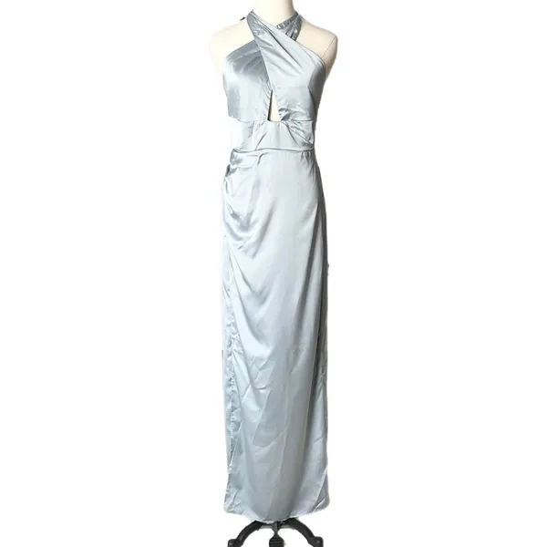 NEW Show Me Your Mumu Dress Brides Silver Blue Halter Neck Maxi Satin Medium - Image 2