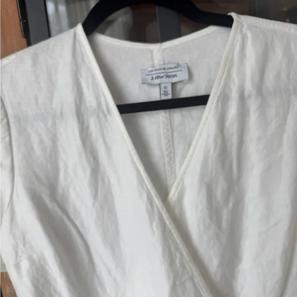 & other stories linen romper wrap tie front short sleeve playsuit pockets - Image 13