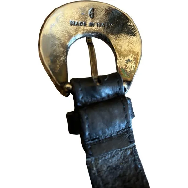 Italian Leather Rhinestone Belt Size XS Western Silver Black Boho Vintage - Image 9