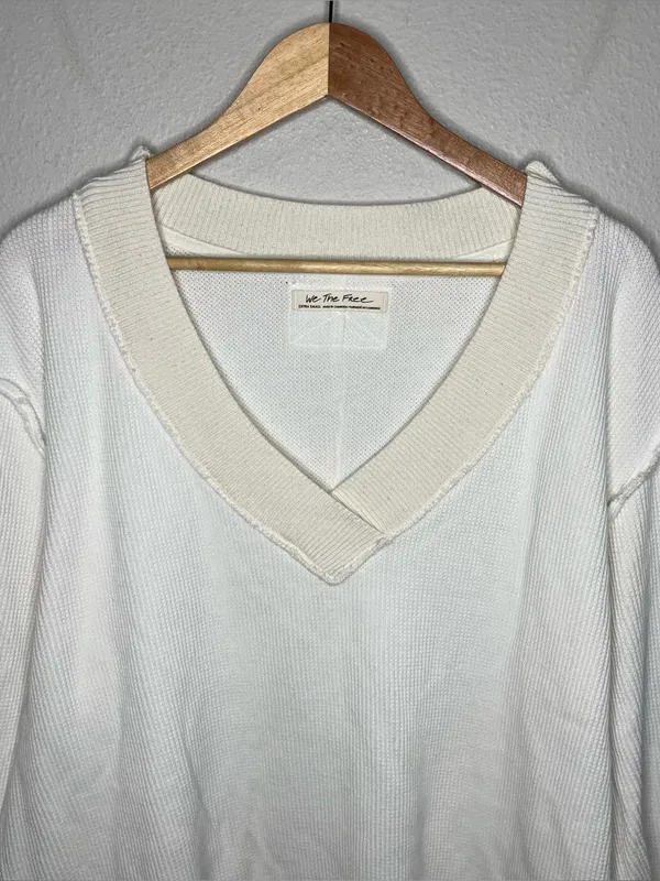 We The Free Asher V Neck Oversized Thermal Long Sleeve Top in Ivory Size XS - Image 4