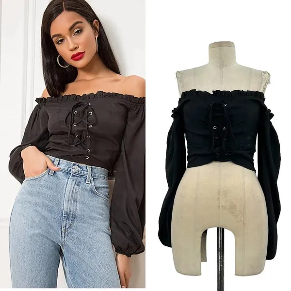 Superdown Darleen Off the Shoulder Corset Top in Black‎ Size XS - Image 2