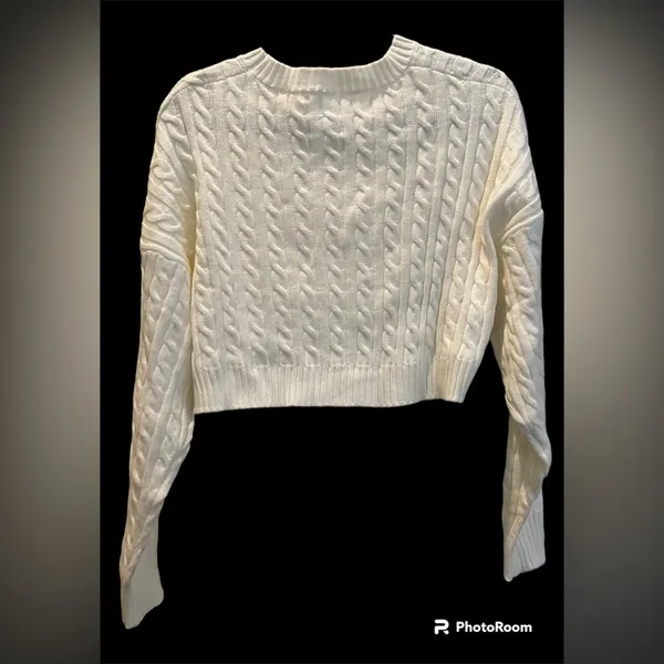 Altar'd State NWT Crew Neck Cable Knit Sweater Antique White Ivory Size L - Image 10