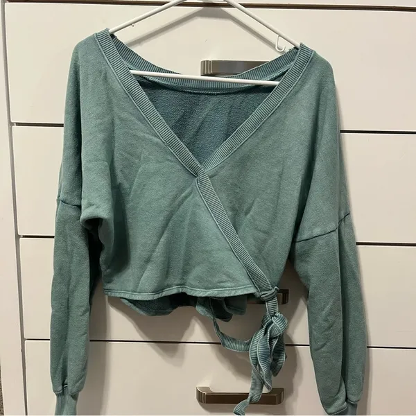 Free People Movement Teal Wrap Crewneck - Image 3