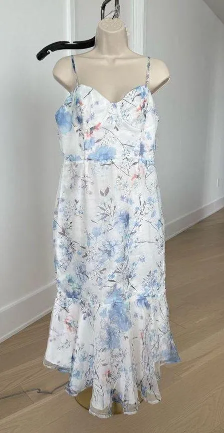 Beautiful Memories White Floral Print Trumpet Midi Dress - Size L - Image 3