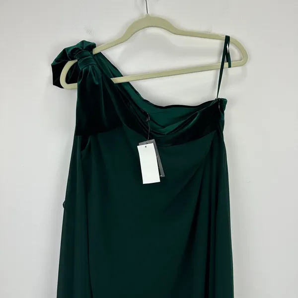 Lauren Ralph Lauren Chiffon One Shoulder Bow Velvet Dress Green Party US 6 NWT - Image 6