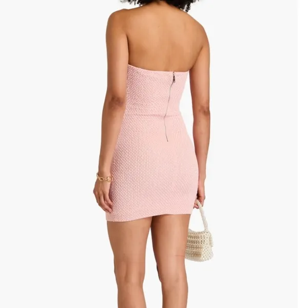 NWT ALICE + OLIVIA Leia strapless beaded mesh mini dress Pastel Pink 12 - Image 2