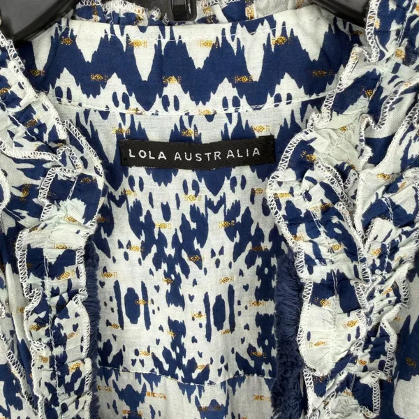 Lola Australia Maxi Dress S Blue White Morocco Ikat Cotton Beach‎ Wedding Guest - Image 2