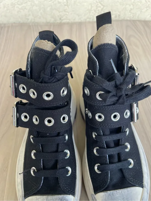 Converse Black Platform High-Top Sneakers with Silver Buckles - Image 11