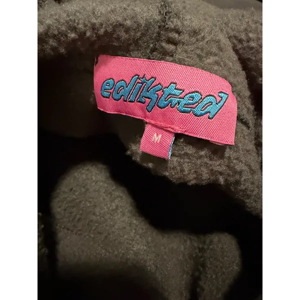 Edikted Women Charcoal Gray Oversized Hoodie Pink Bow Sleeve Graphic Medium NWOT - Image 3