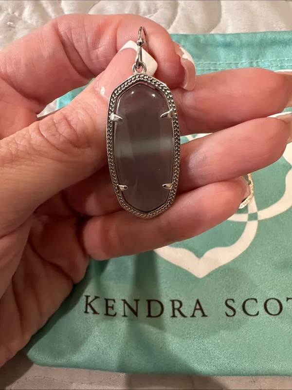 Kendra Scott “Elle” Slate Gray Cat’s Eye Glass Oval Drop Earrings with pouch - Image 2