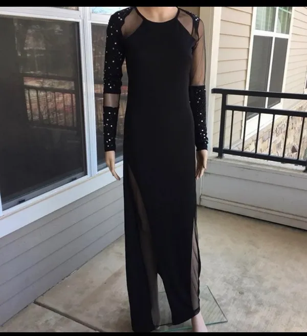 Juss Elegant Black Sheer-Panel Evening Gown stretch - Image 2