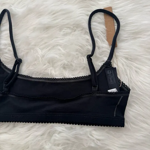 Skims Lightweight Cotton Logo Picot Scoop Bralette Soot Tonal XS - Image 8