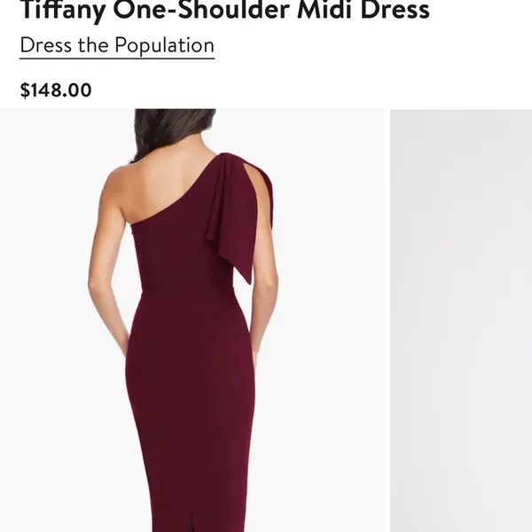 Dress The Population Tiffany One-Shoulder Midi Dress Burgundy XL Quiet Luxury‎ - Image 11