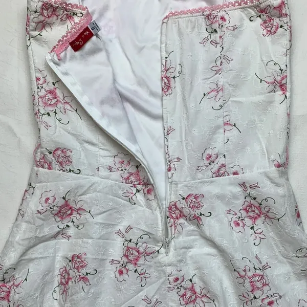 Ruby Rox juniors 5 small white pink floral strapless dress glitter y2k princess - Image 10