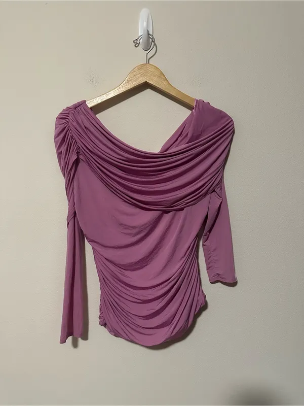 Abercrombie and fitch draped one shoulder long sleeve top orchid purple size L - Image 2