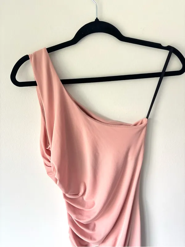 Michael Costello x Revolve Kimberly Mini Dress One Shoulder Ruched Side Pink - Image 8