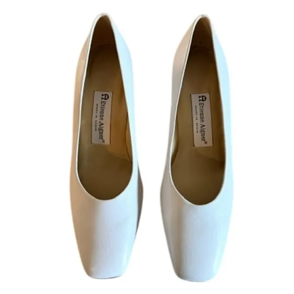 Etienne Aigner White Leather Pumps Made in Spain Women's Size 7M Vintage - Image 2