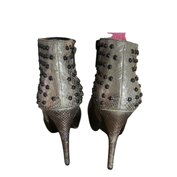Bebe Black Leather Silver Snakeskin Studded‎ Platform Stiletto Ankle Boots 6B - Image 5