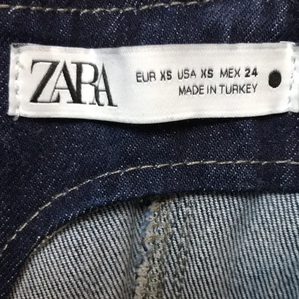 Zara Women’s Dark Wash Blue Denim Jean Boning Split Neck Zipper Back Bustier Top - Image 6