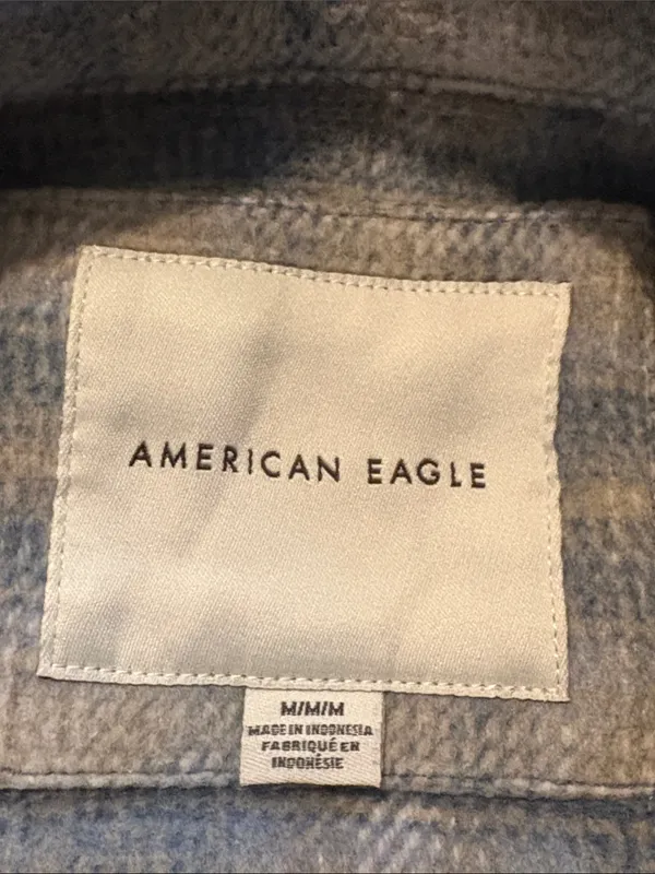American Eagle Outfitters AEO Medium Blue Plaid Utility Shacket Jacket - Image 4
