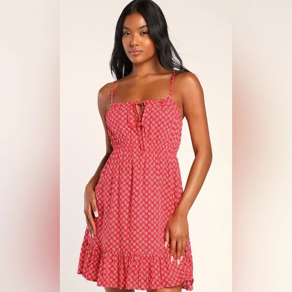 Lulu’s Grecian Getaway Red and White Print Mini Dress size large - Image 3