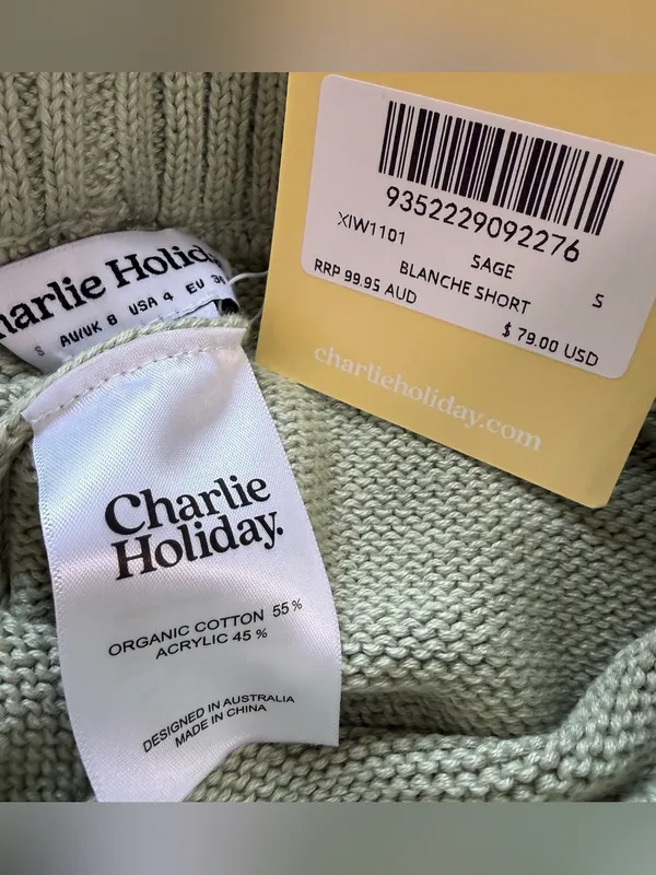 NWT‎ CHARLIE HOLIDAY Blanche High-Rise Organic Cotton Knit Shorts in Sage, Small - Image 7