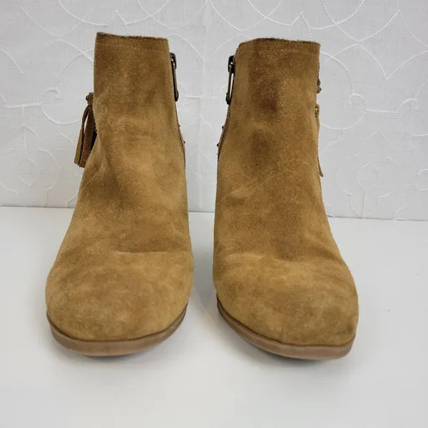 Guess Womens Boots Size 7.5 Tan Side Zip Almond Toe Studded Chucky Ankle Heel - Image 7