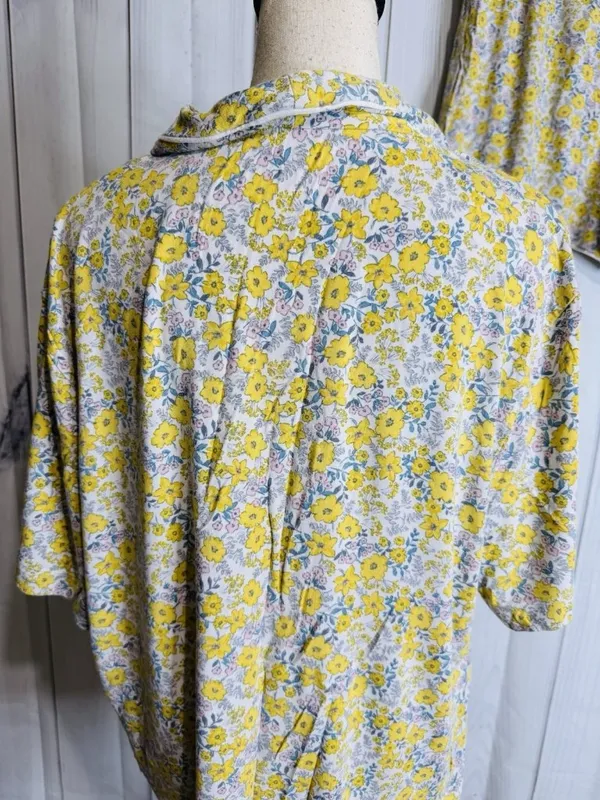 Ann Taylor Loft Sleep Pajama Top & Shorts Set Yellow Floral Sz XL Button Down - Image 6
