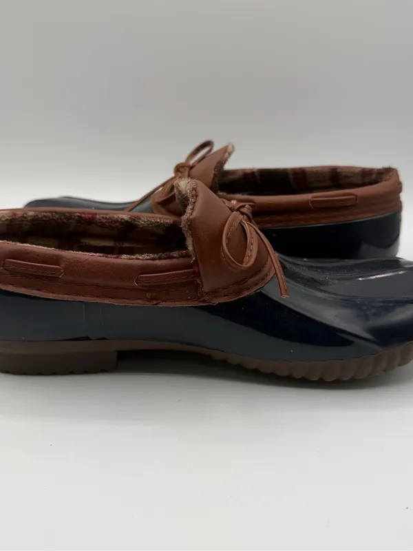 Jessica Carlyle Helene Duck Rain Clogs Plaid Lined Women’s 10 Navy Brown - Image 5